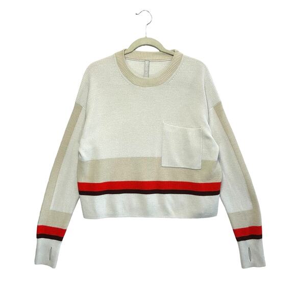 Athleta Cream and Red Striped Crew Neck Sweater - Picture 1 of 8